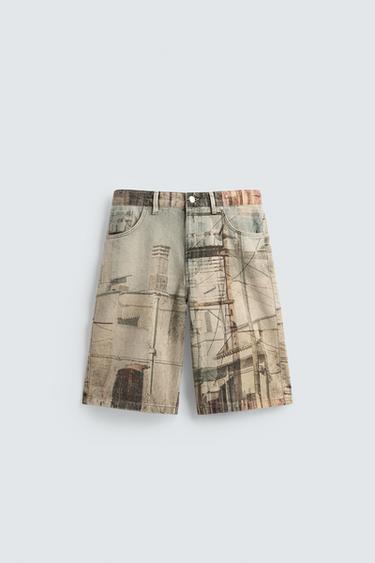 ABSTRACT PRINT BAGGY FIT BERMUDA SHORTS - Multicoloured by Zara