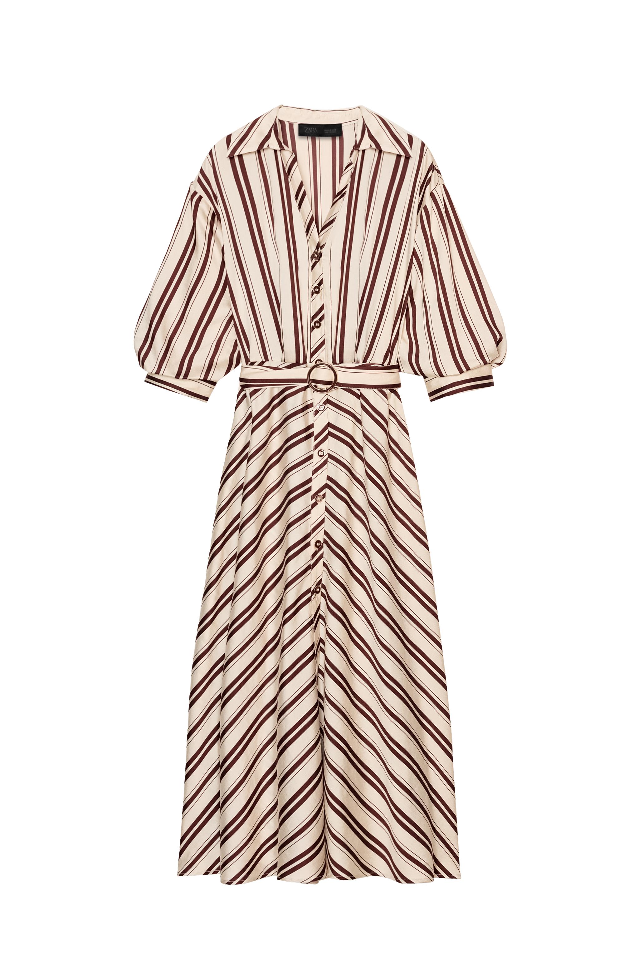 STRIPED MIDI DRESS WITH BELT