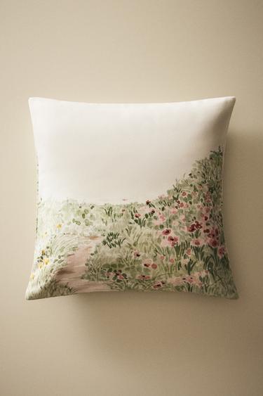 WATERCOLOUR PRINT CUSHION COVER - Green by Zara - Image 5