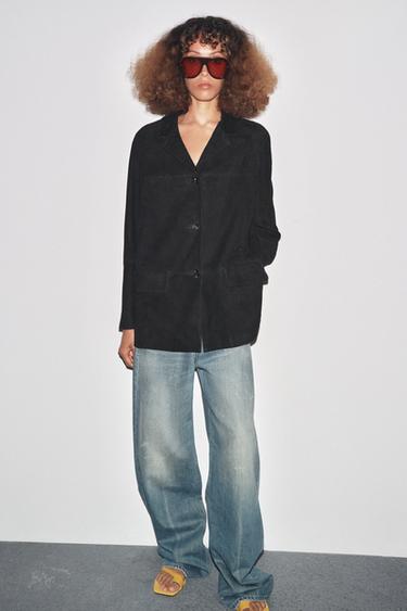 LIMITED EDITION ZW COLLECTION 100% SUEDE OVERSIZE BLAZER - Black by Zara - Image 3