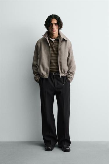 クロップド丈ヘリンボーンテクスチャー素材ジャケットミンクマールZaraのクロップド丈ヘリンボーンテクスチャー素材ジャケット - ミンクマール 