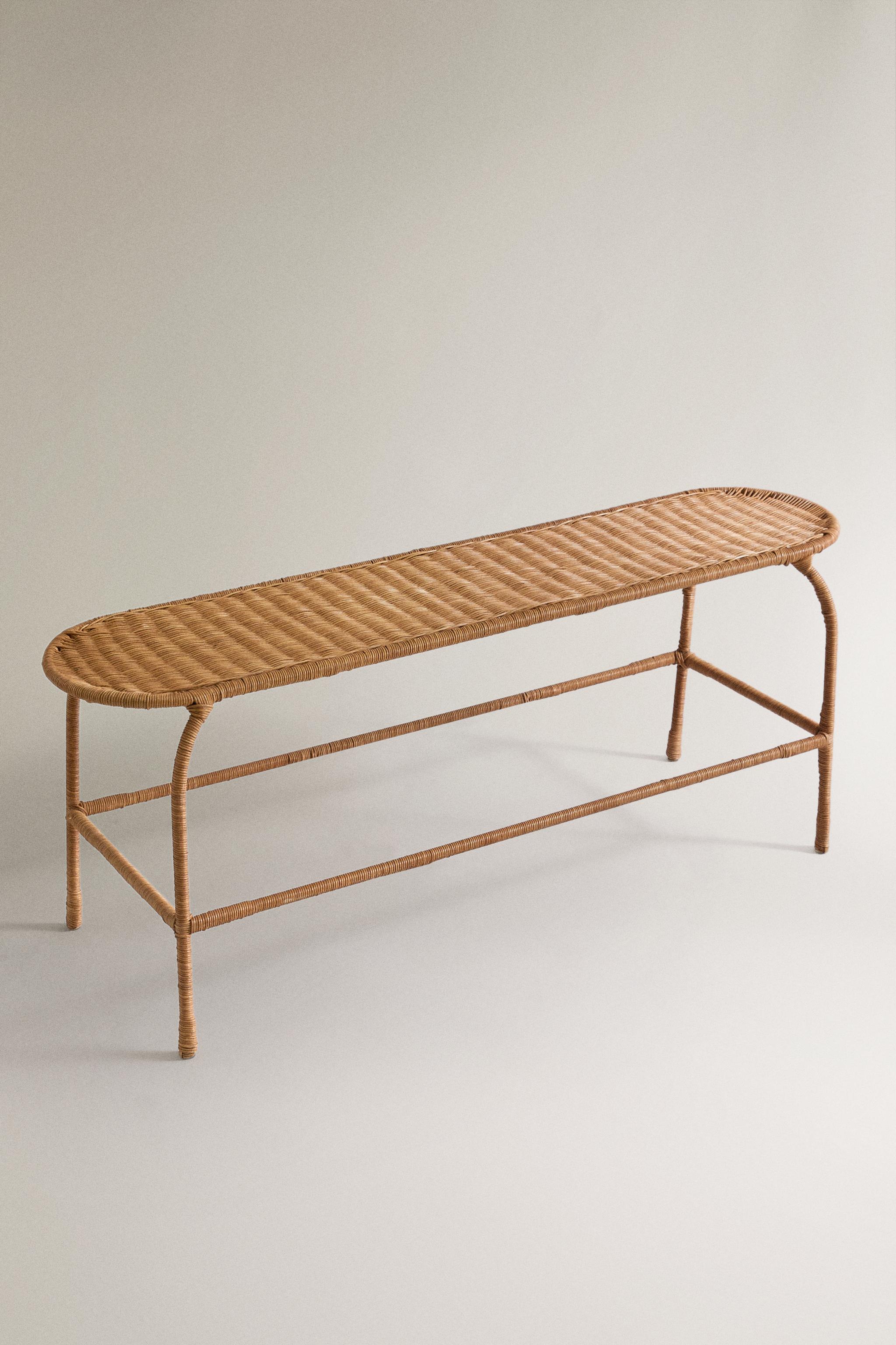 RATTAN BENCH — Brown