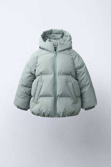 Zara 防潑水連帽絎縫大衣 - 淡綠色
