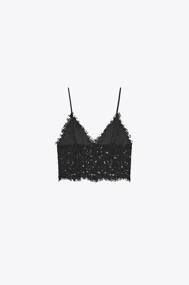 EMBROIDERED CROP TOP - Black by Zara