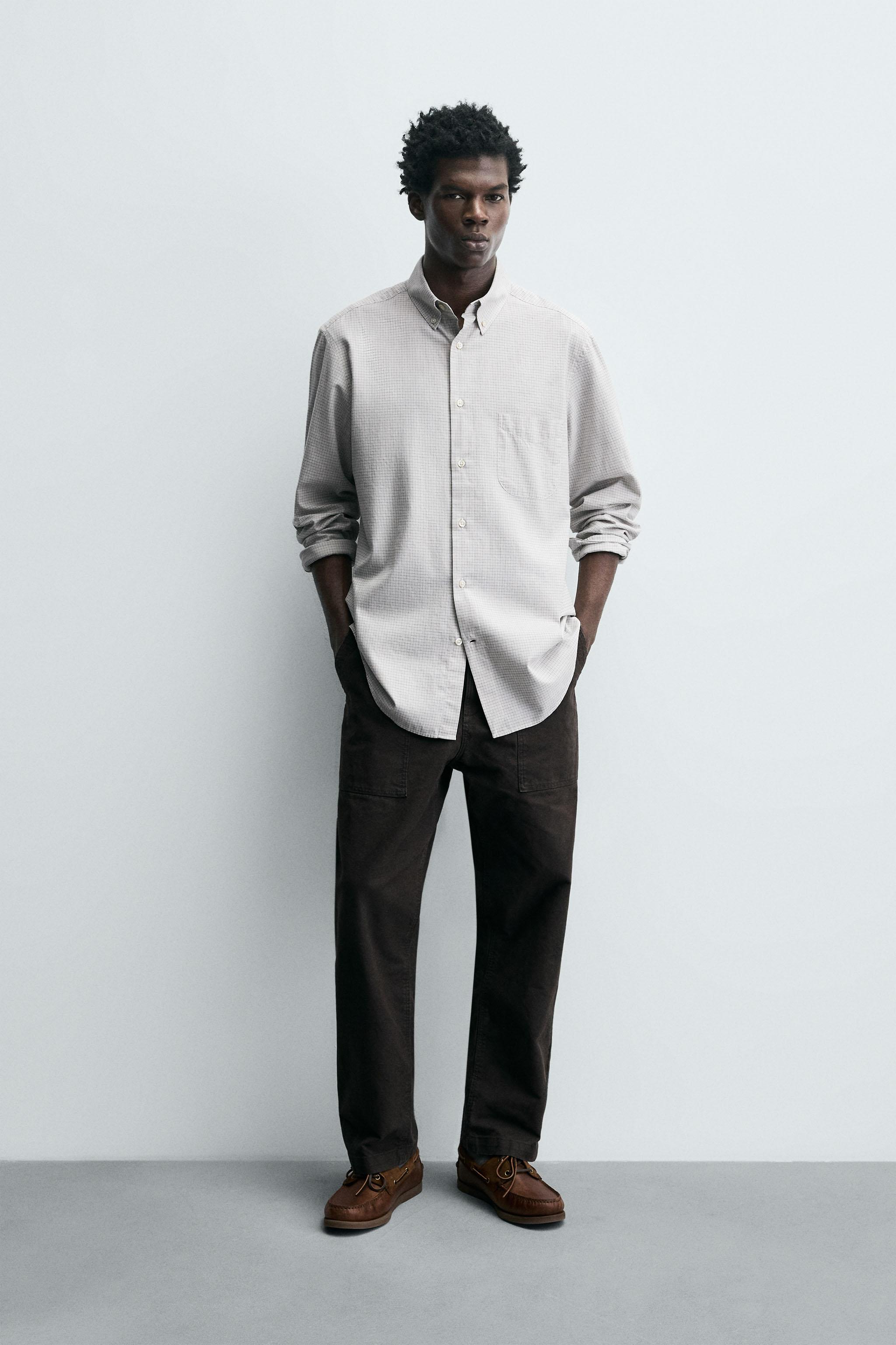CAMISA REGULAR FIT XADREZ - Branco / Cinza | ZARA Brasil
