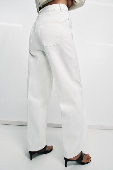 Zara ZW COLLECTION WIDE LEG HIGH-RISE JEANS - Oyster-white