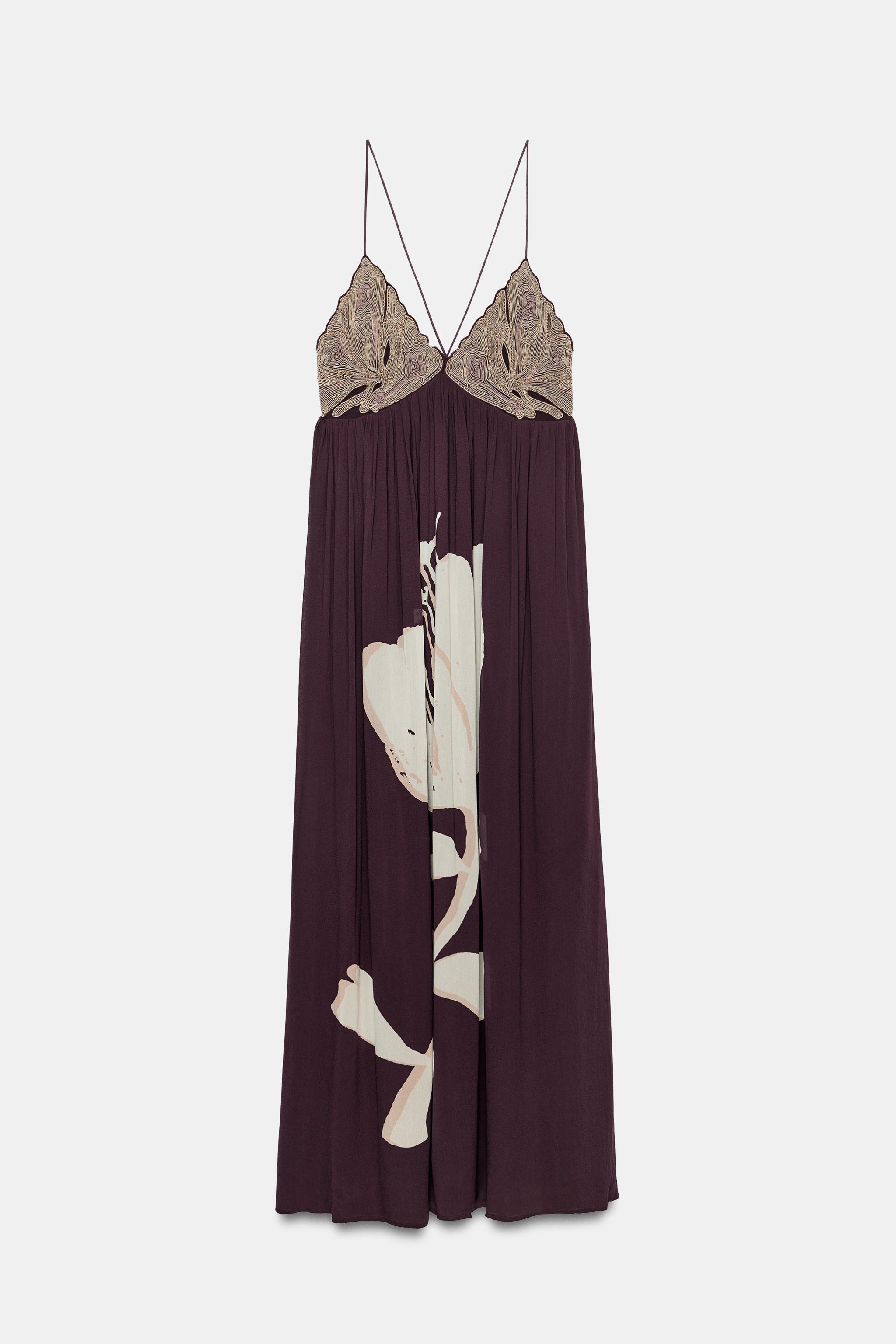 BEADED FLORAL PRINT DRESS