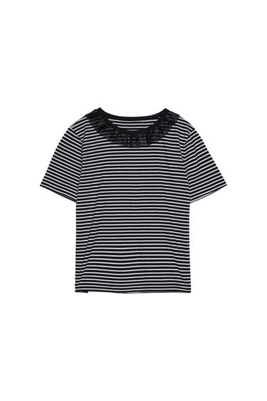 T-SHIRT WITH TULLE RUFFLE TRIMS