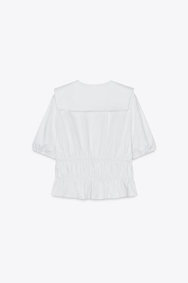 GABARDINE SHIRT WITH ELASTICATED TRIMS - White by Zara - Image 4