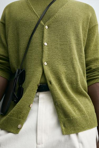 CARDIGAN AVEC LIN Vert olive ZARA France - Main Image