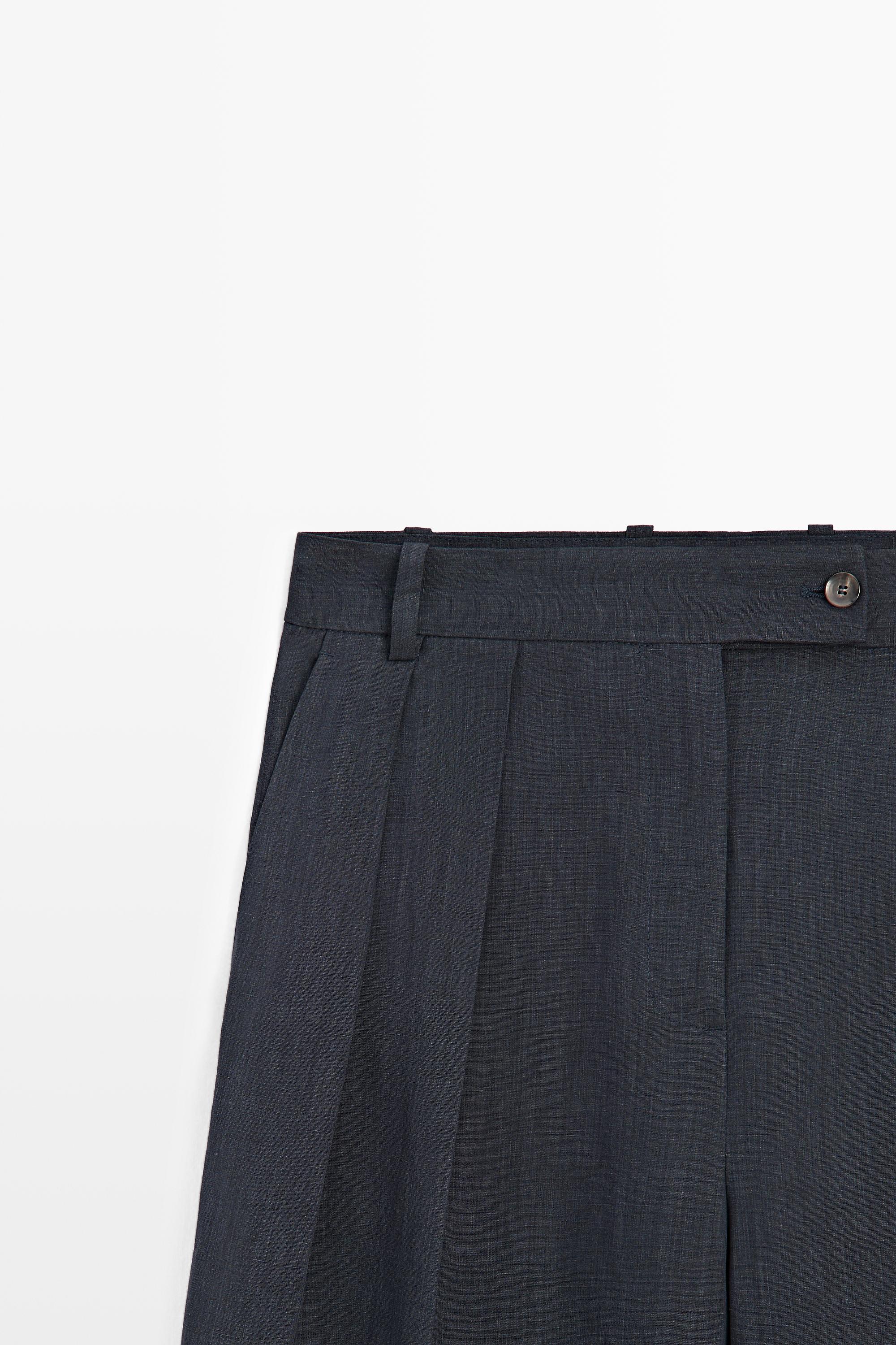 Melange linen suit pants — Navy blue