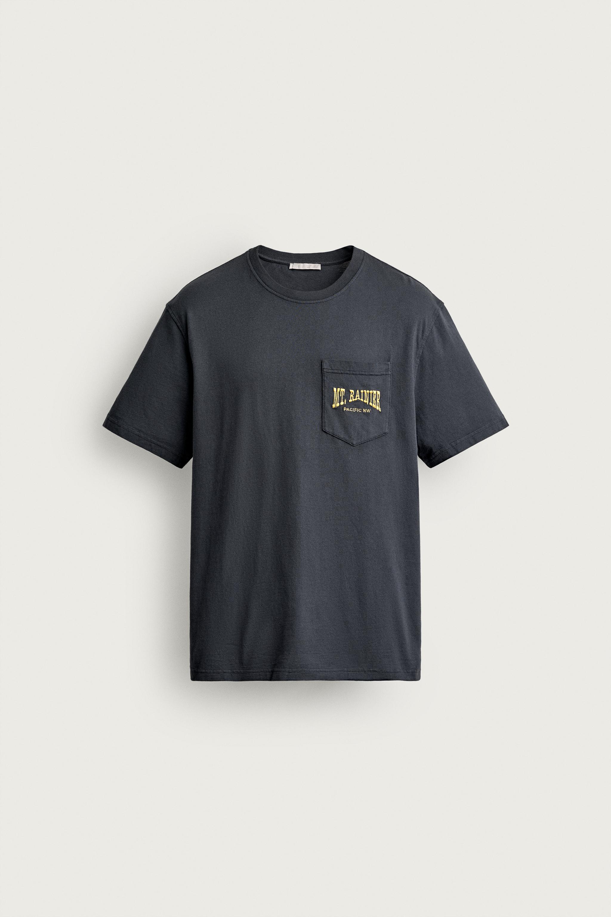Zara NAKIŞLI YAMA CEP T-SHIRT görsel 7