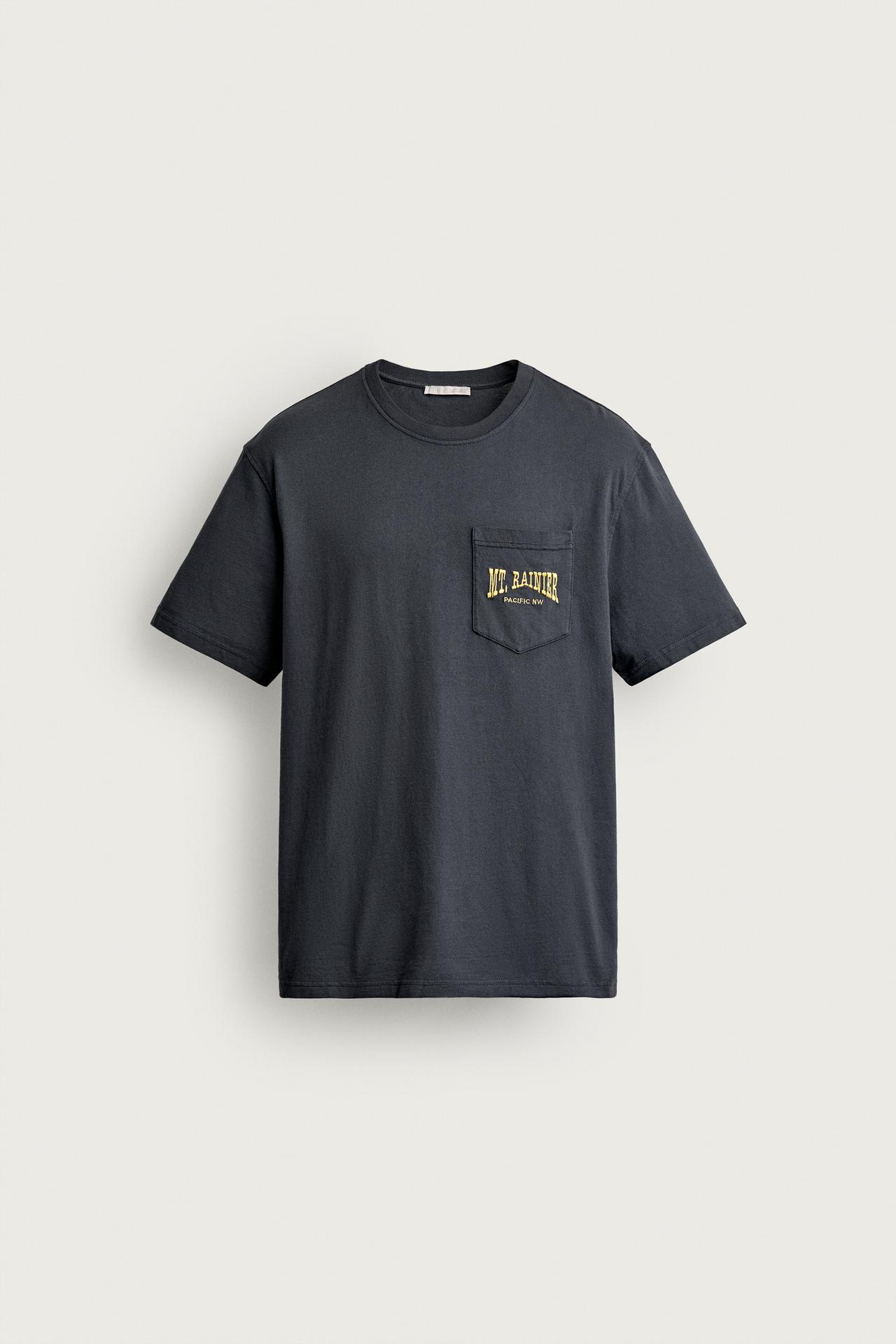 EMBROIDERED POCKET T-SHIRT — Faded navy