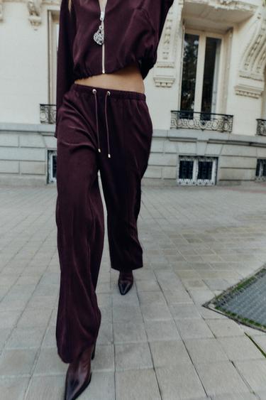 PANTALÓN ANCHO CINTURA ELÁSTICA - Burgundy de Zara