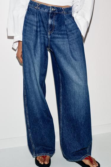Zara TEKSAD Z1975 LOOSE FIT KÕRGE VÖÖKOHAGA HAAGID - Keskmine sinine