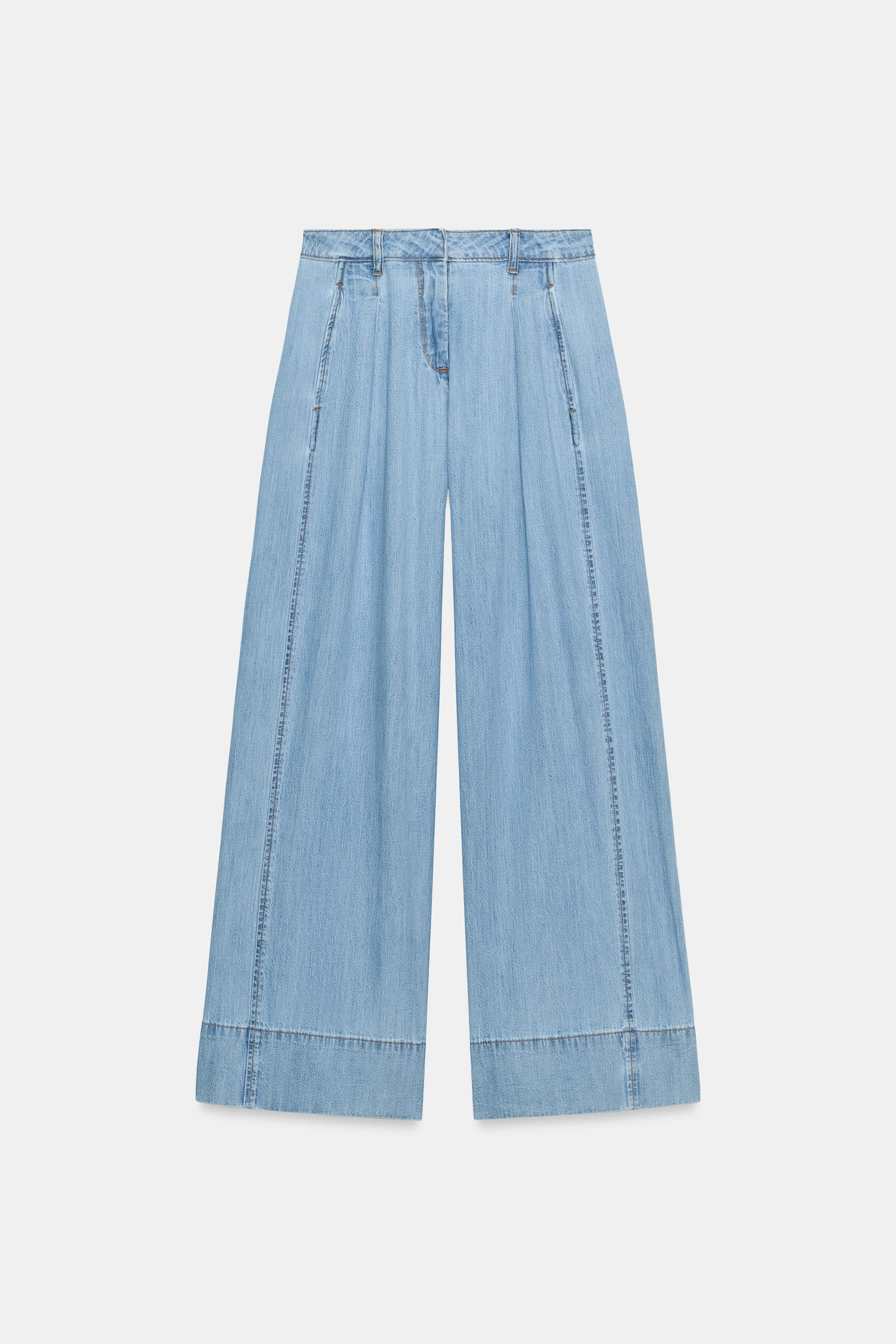 ZARA ワイドレッグデニム 36 Z1975 ダーツ入りハイウエストワイドレッグデニムパンツ - ミディアム