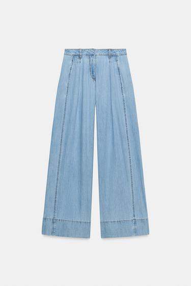 Z1975 WIDE-LEG HIGH-WAIST JEANS WITH PLEATS - Mid-blue by Zara - Image 9