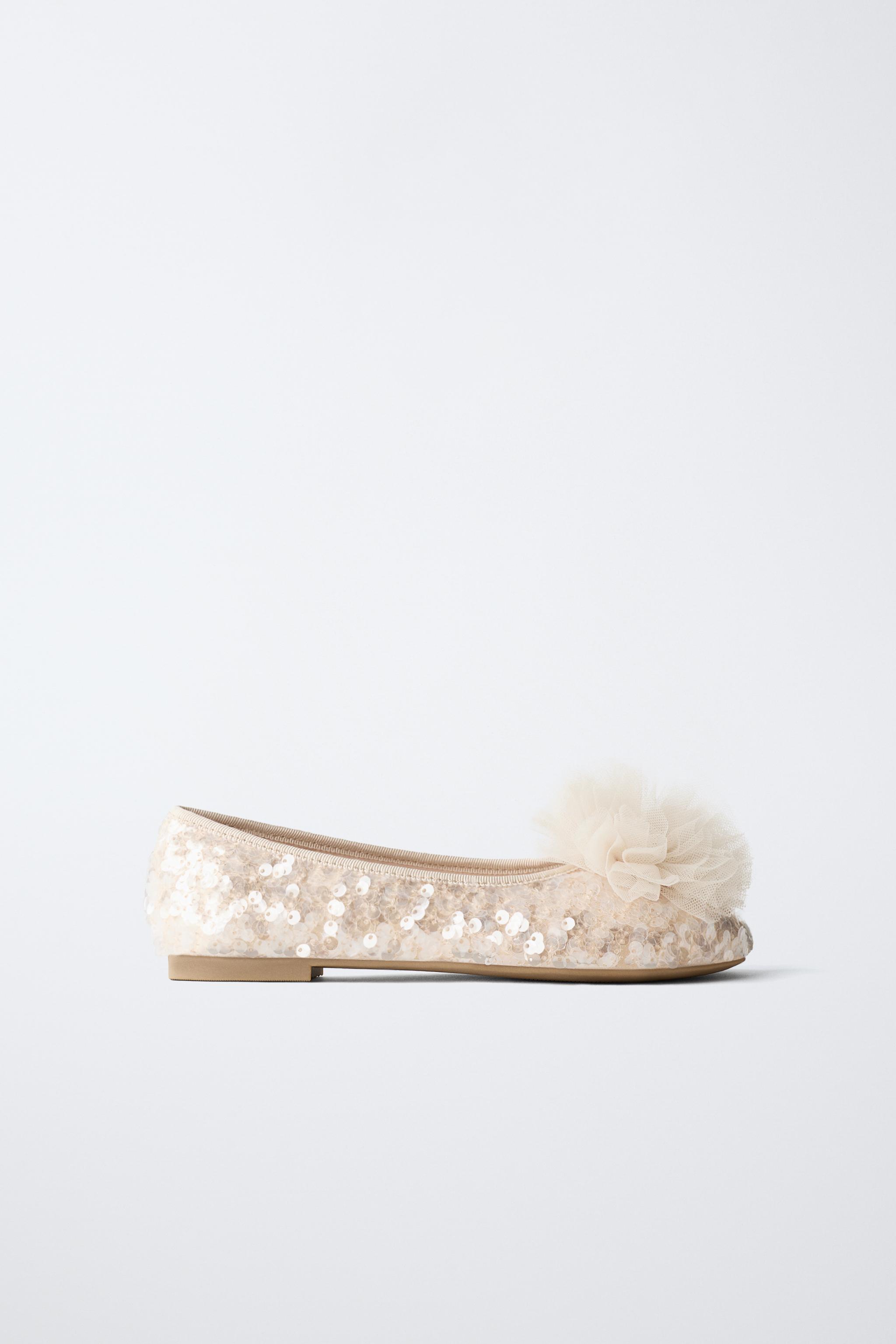 SEQUIN POM-POM BALLET FLATS - Off White | ZARA Canada