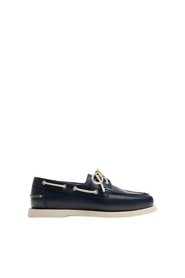 Zara LEATHER DECK SHOES - Blue