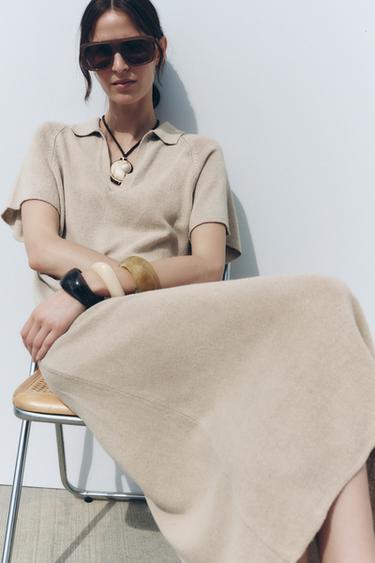 ПЛАТЬЕ ИЗ СМЕСОВОГО ЛЬНА С ВОРОТНИКОМ ПОЛО — ПЕСОЧНЫЙ от Zara — изображение 0