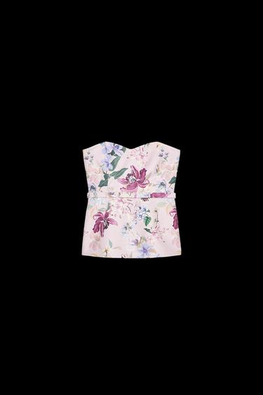 FLORAL PRINT BUSTIER TOP WITH BELT - Multicoloured by Zara - Image 0