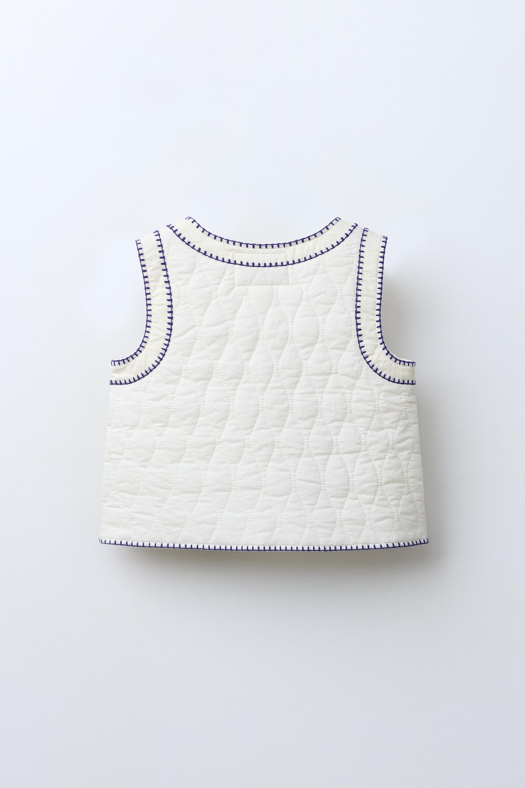 Sheer Embroidery Vest サイズ2 TULIP EMBROIDERY VEST - White / Navy | ZARA United States