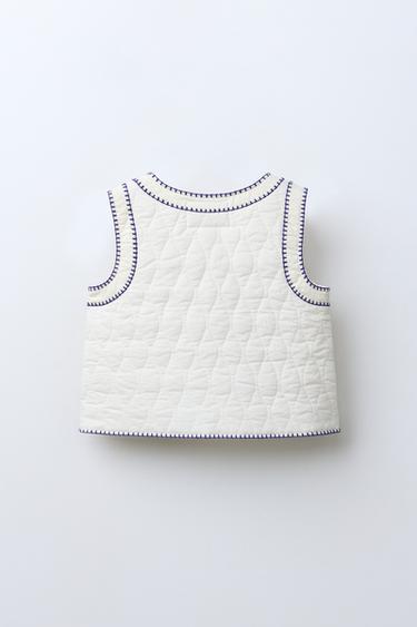 GILET BRODÉ TULIPES - Blanc / Bleu marine de Zara - Image 1