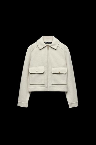 Zara SOFT ZIPPERED JACKET - Ecru - Image 0