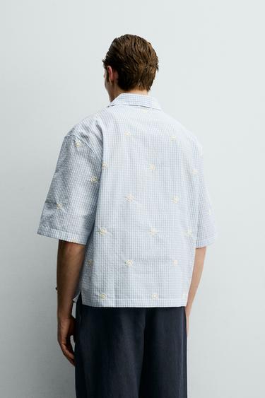 CHEMISE RELAXED FIT BRODERIE FLORALE - Bleu ciel de Zara - Image 2