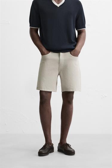 REGULAR FIT DENIM BERMUDA SHORTS - Stone by Zara
