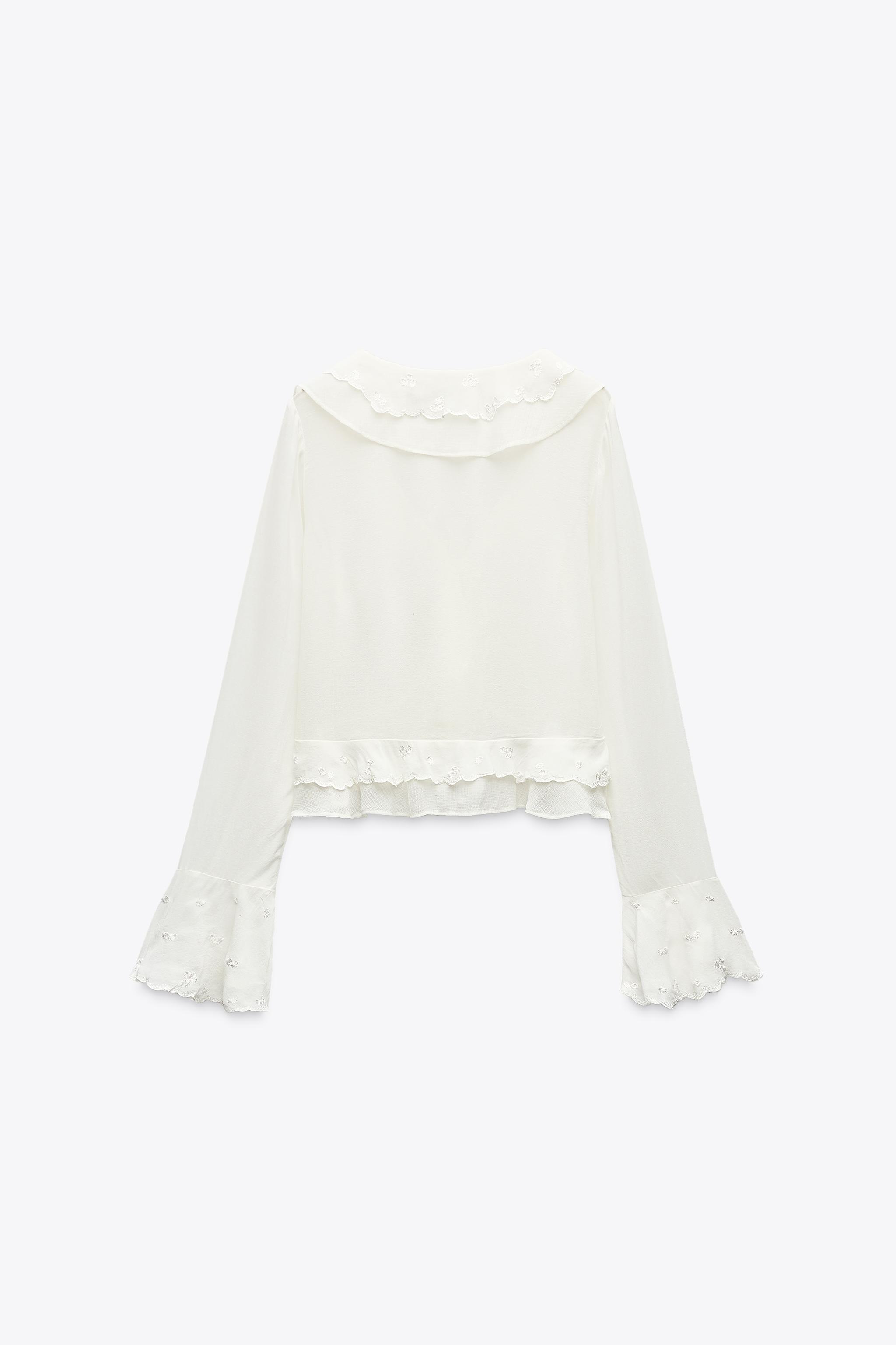RUFFLED LACE BLOUSE ZW COLLECTION - Beige-pink | ZARA United