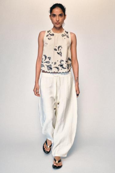 RUSTIC BARREL TROUSERS - Ecru by Zara - Image 0