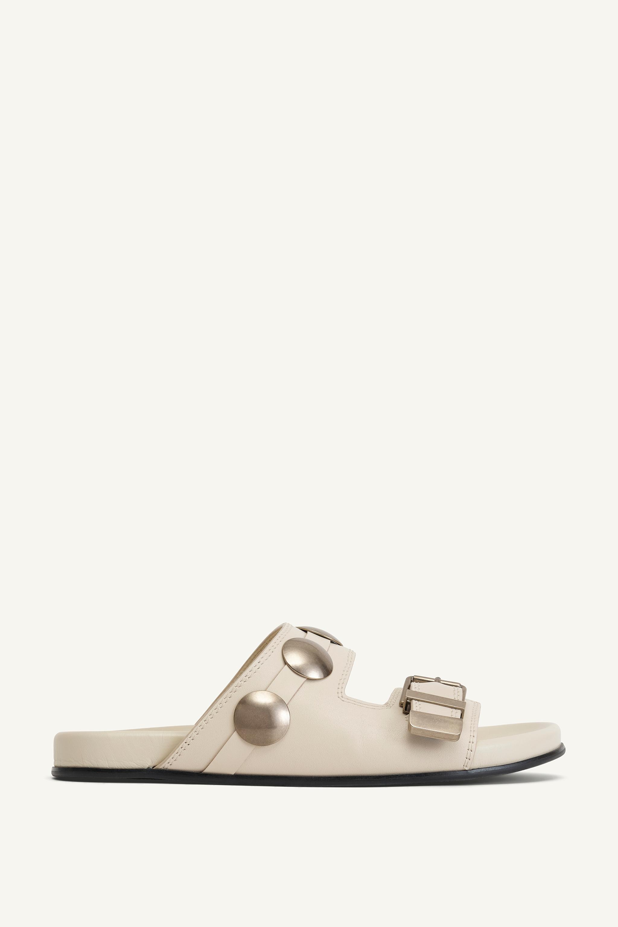 LTHR STUDDED SANDALS 14 - Off White | ZARA United States