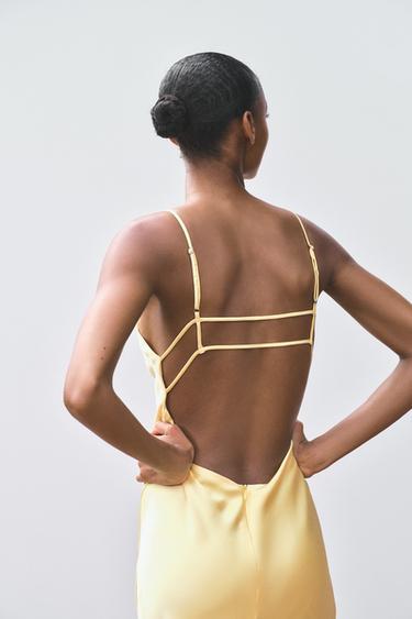 ROBE MIDI SATINÉE - Jaune de Zara - Image 6