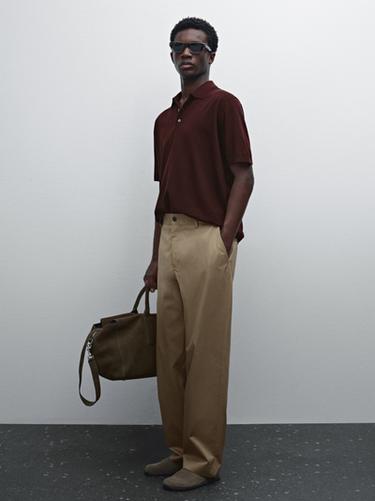 Polo en maille de coton à manches courtes - Bordeaux de Zara - Image 0