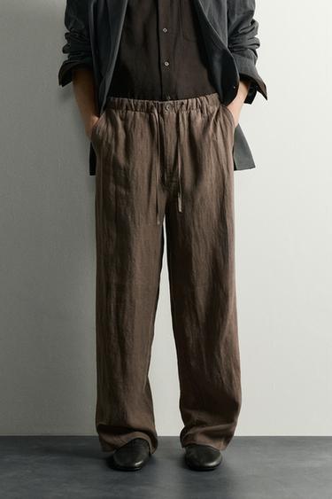 100% LINEN RELAXED FIT TROUSERS - Brown / Taupe by Zara