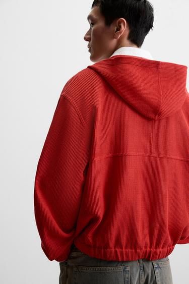 OPEN STRUCTURE HOODED JACKET - Red by Zara - Image 5