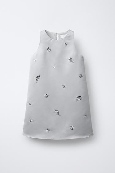 Zara SATIN SEQUIN DRESS - Silver