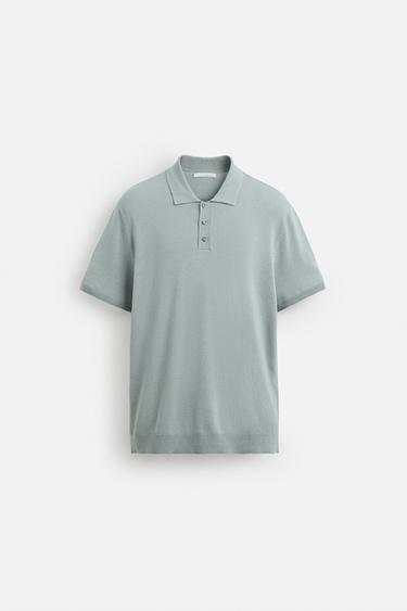 Zara VISCOSE BLEND KNIT POLO SHIRT - Gray / Blue