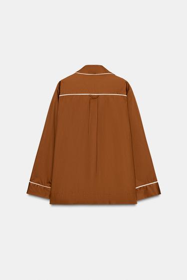 CHEMISE DE PYJAMA EN POPELINE AVEC CONTRASTE - Marron de Zara - Image 5