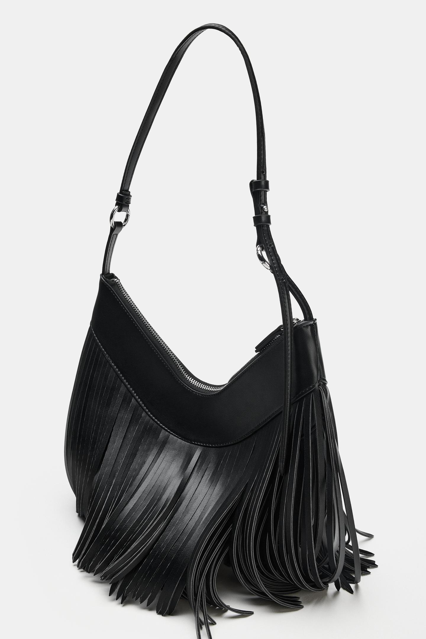Женская сумка Zara Fringed Shoulder, цвет: Чёрный — фото 2