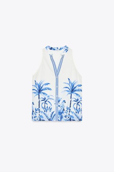BLOUSE IMPRIMÉ TROPICAL - Écru / Bleu de Zara - Image 5