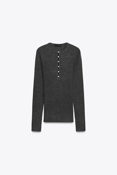 PULL EN MAILLE CÔTELÉE - Gris de Zara - Image 3