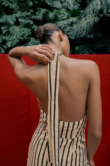 ROBE MI-LONGUE BALLON À RAYURES - Écru / Noir de Zara - Image 5