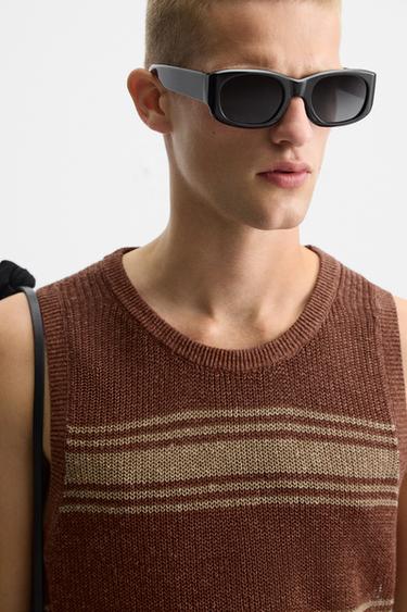 T-SHIRT EN MAILLE DÉBARDEUR LIN - VISCOSE - Marron de Zara - Image 5