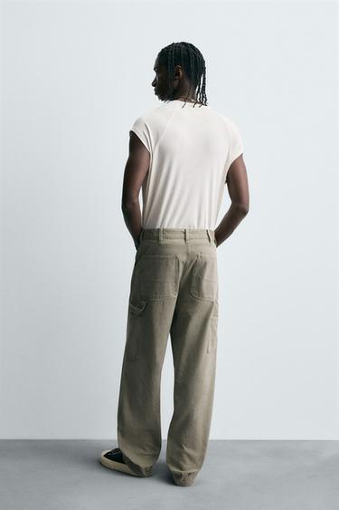 WASHED EFFECT CARPENTER TROUSERS - Light green by Zara - Image 2