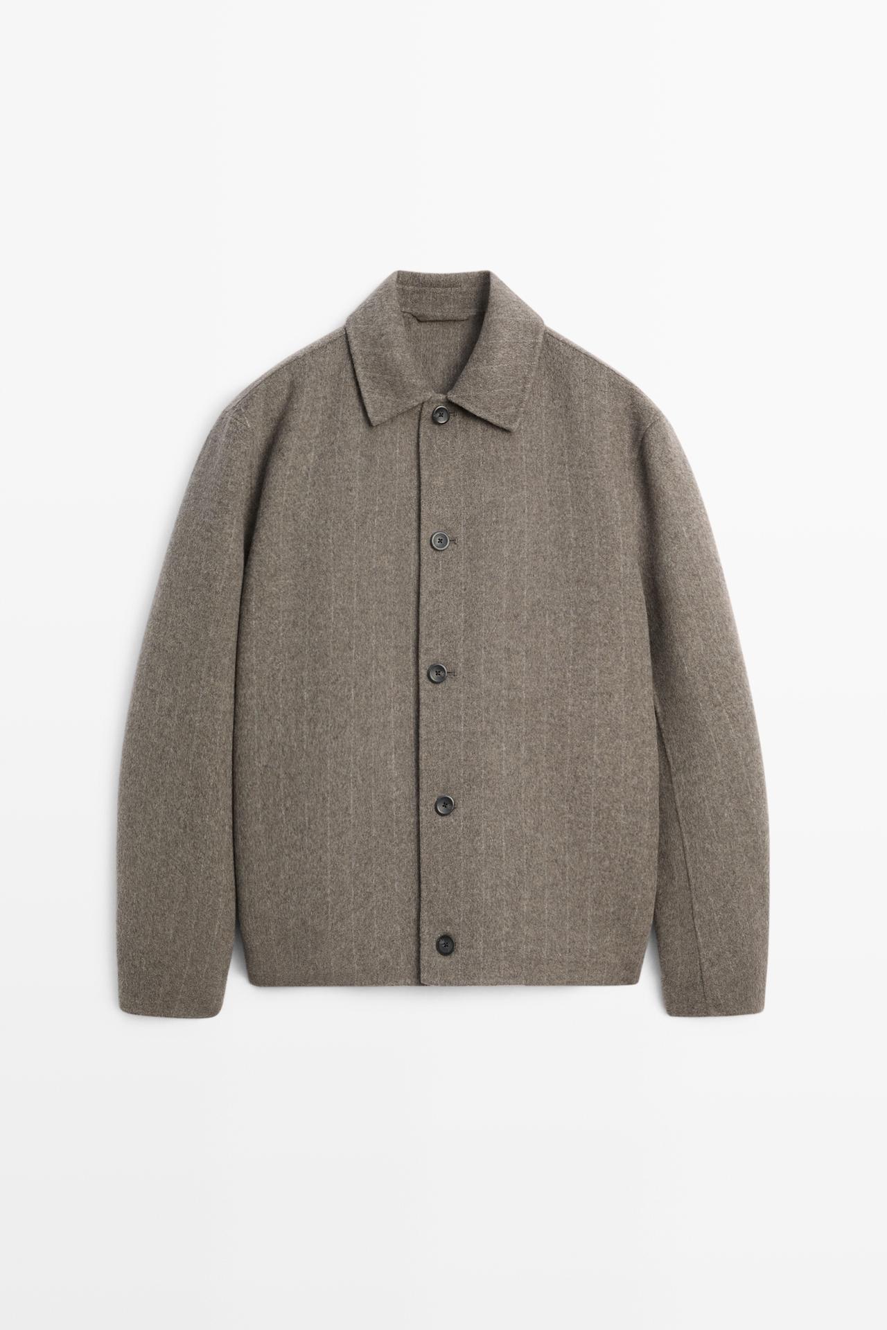 Striped double wool blend jacket — Mink