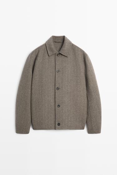 Striped double wool blend jacket — Mink 1