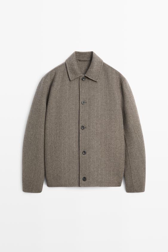 Zara Striped double wool blend jacket - Mink - Image 0