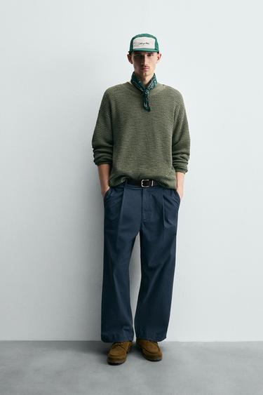 CONTRAST STRIPED OPEN-KNIT SWEATER - Sea green by Zara - Image 0